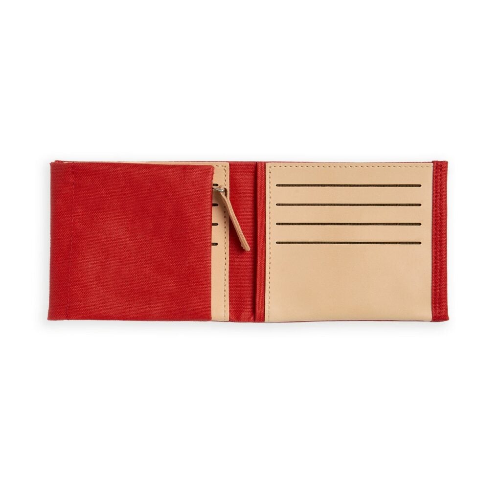 Portefeuille rouge en toile et cuir végétal