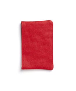 Porte-cartes en toile rouge et cuir au tannage végétal par Carré Royal vu de dos (JA003 Rouge)