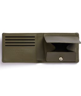 Portefeuille Minimaliste Kaki en Cuir de Taurillon avec Poche à monnaie par Carré Royal ouvert (LA901 Kaki)