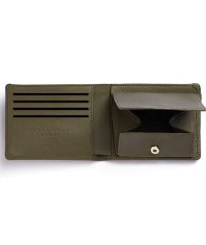 Kaki Minimalist Leather Wallet With Coin Pocket by Carré Royal Open (LA901 Kaki)