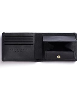 Portefeuille Minimaliste Noir en Cuir de Taurillon avec Poche à monnaie par Carré Royal ouvert (LA901 Noir)
