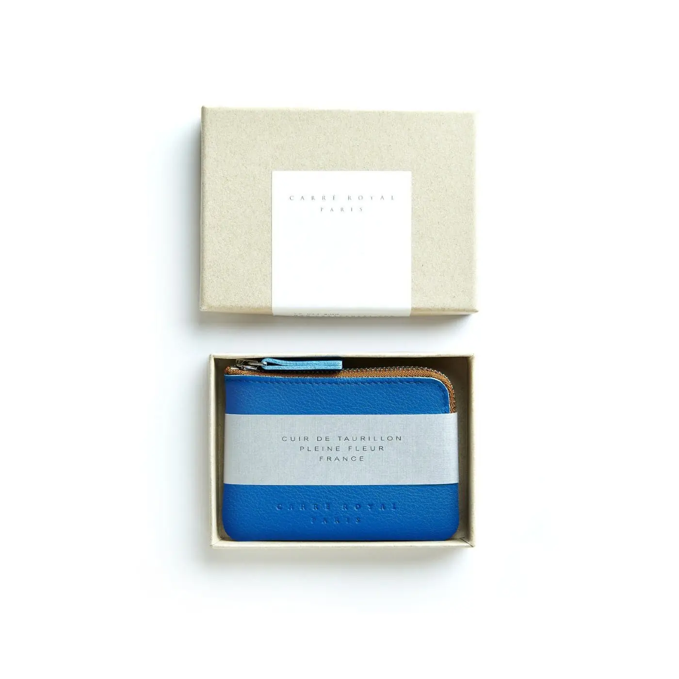 Porte-monnaie bleu ciel en cuir par Carré Royal dans sa boîte (AT302 Bleu Ciel)