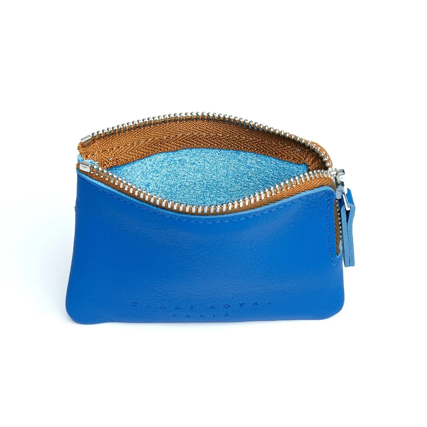 Porte-monnaie bleu ciel en cuir par Carré Royal ouvert (AT302 Bleu Ciel)