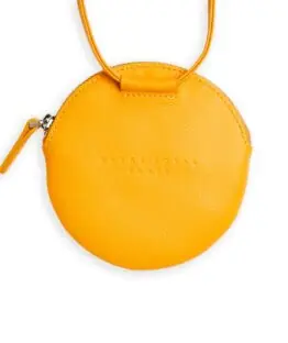 Mini-sac rond en Cuir de Veau Jaune par Carré Royal vu de face (AT309 Jaune)