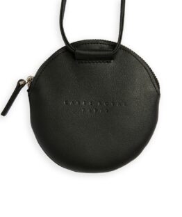Black Mini Necklace Purse in Calfskin Leather by Carré Royal Front (AT309 Noir)