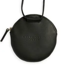 Mini-sac rond en Cuir de Veau Noir par Carré Royal vu de face (AT309 Noir)