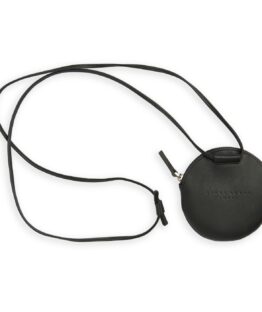 Black Mini Necklace Purse in Calfskin Leather by Carré Royal Front (AT309 Noir)