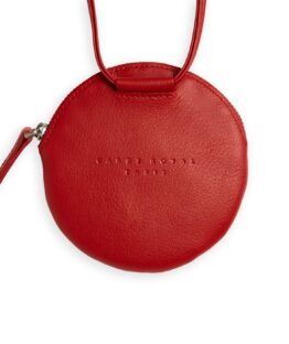 Red Mini Necklace Purse in Calfskin Leather by Carré Royal Front (AT309 Rouge)