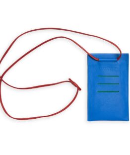 Light Blue Necklace Phone Pouch in Calfskin Leather by Carré Royal Front (AT732 Bleu Ciel)