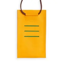 Etui-téléphone en Cuir de Veau Jaune par Carré Royal vu de face (AT732 Jaune)