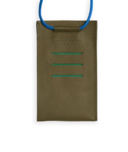 Kaki Necklace Phone Pouch in Calfskin Leather by Carré Royal Front (AT732 Kaki)