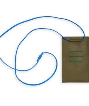 Kaki Necklace Phone Pouch in Calfskin Leather by Carré Royal Front (AT732 Kaki)