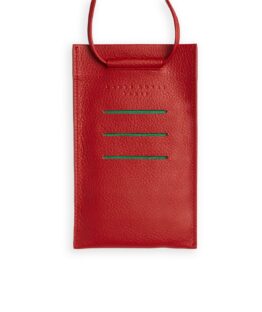 Red Necklace Phone Pouch in Calfskin Leather by Carré Royal Front (AT732 Rouge)