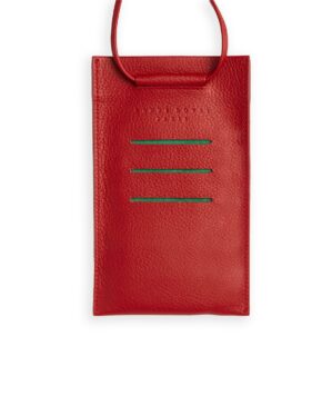 Red Necklace Phone Pouch in Calfskin Leather by Carré Royal Front (AT732 Rouge)
