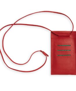 Red Necklace Phone Pouch in Calfskin Leather by Carré Royal Front (AT732 Rouge)