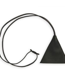 Black Necklace Keychain in Calfskin Leather by Carré Royal Front (AT755 Noir)