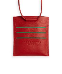 Red Necklace Card Holder in Calfskin Leather by Carré Royal Front (AT756 Rouge)