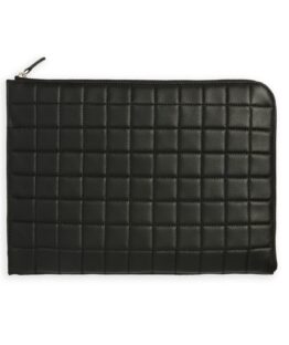 Black Laptop Case in Calfskin Leather by Carré Royal Front (AT871 Noir)
