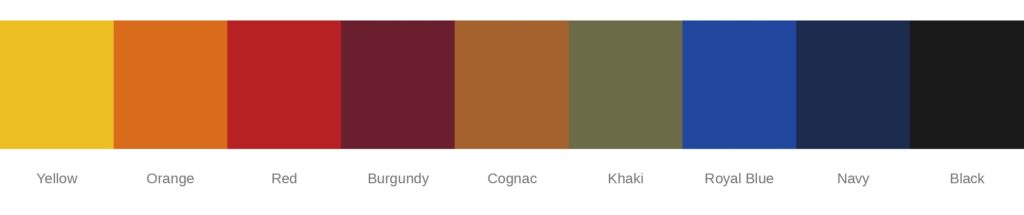 The Carré Royal Color Edit, nine leather shades: yellow, orange, red, burgundy, cognac, khaki, royal blue, navy, black.